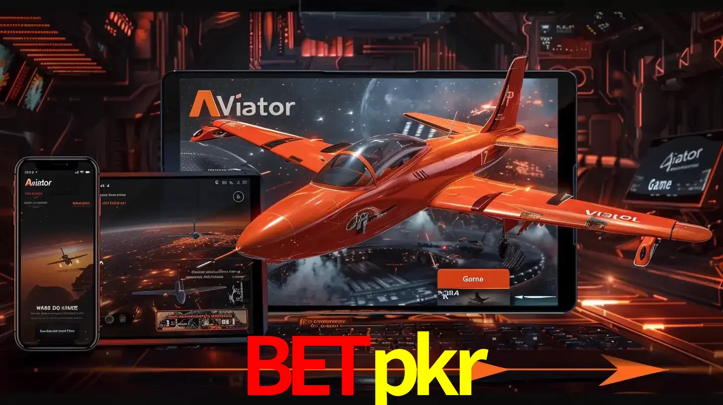 Apresentação tecnológica do jogo Aviator com um avião saindo da tela de um tablet, demonstrando a experiência imersiva em múltiplos dispositivos no betpkr.